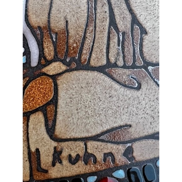 Signed L Kuhne Handmade Ceramic Tile Trivet 6x6 Wedding Vase Legend Southwest - Picture 4 of 5